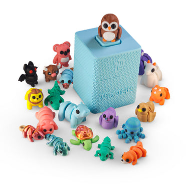 Mystery Fidget Animal Pack, 10 Articulated Animals + Bonus Fidget Clicker & Fidget Clicker Box, Random Colors (Blue)